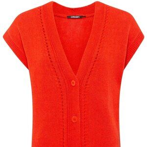 Olsen Women Blossom Red Sleeveless Cardigan Sweater Knit Linen Cotton US Small